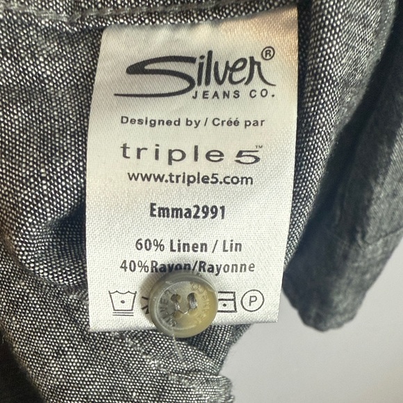 Silver Jeans Co. Emma-Boyfriend Fit Linen Blend Charcoal Long Sleeve XS Blouse - Picture 11 of 12